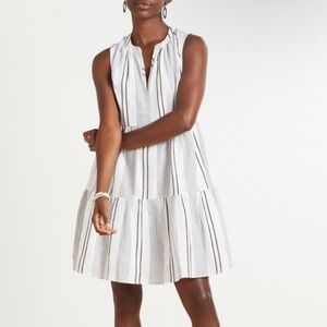 Sundry Evereve The Everyday White and Brown Striped Embroidered Sleeveless Dress